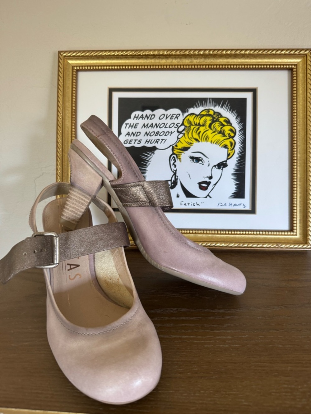 Slingback Heels in Dusty Lavender with Metallic Strap